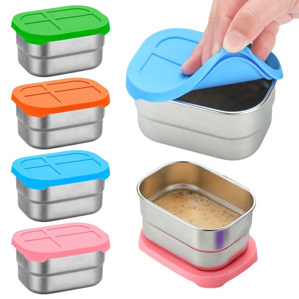 PORFOYO 4er-Set Edelstahl-Snack Box 230ml mit Silikondeckel (304) - Auslaufsichere