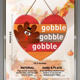 Thanksgiving Wall Door Sign Decor, Fall Turkey Decoration for Kitchen Dining Room Home Farmhouse Living Room Autumn Thanksgiving Heart Wood Plaque Hanging Wall Decor Sign, Gobble Gobble