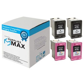 SuppliesMAX Remanufactured Replacement for HP Deskjet 2724/2725/2755e/4140/4155/Envy 6020/6030/6052/6075/6455/6475 High Yield Inkjet Combo Pack (2-Black/2-Color) (NO. 67XL) (3YP29AN_2PK)
