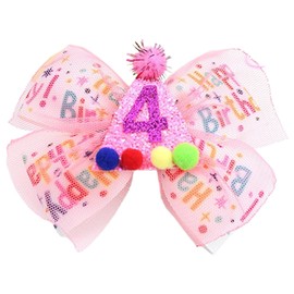 Dmnnlp 4th Birthday Baby Hair Clips, Kids Hair Bows with Coloured Balls, Cute Headbands Pink for Toddler Girls Birthday Decorations Hair Accessory Photo Props (4)