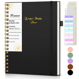 Undated Planner 2024-2025, Weekly Monthly & Daily Academic Planner, B5 Agenda Book Planners for Teacher Student Home School, 7.6" x 10" Spiral Binding Notebook with To Do List and Habit Tracker, Black