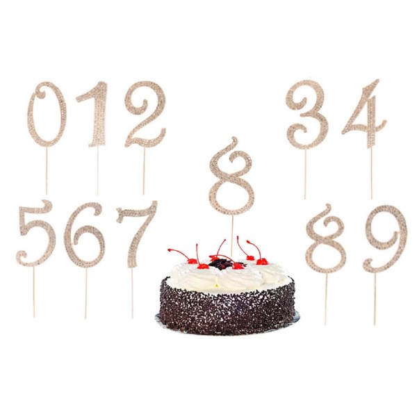zmgmsmh - Decoración de tarta de cumpleaños con número de 0 a 9 para mostrar números de años o edades, adornos de diamantes de imitación plateados para decoración de fiestas, bodas y aniversarios
