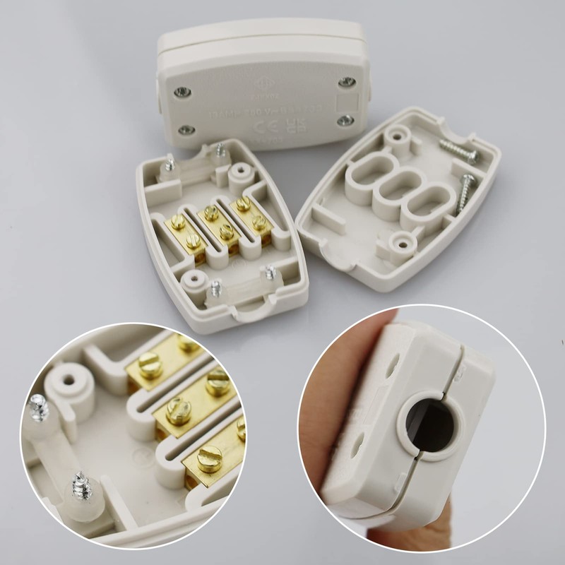 2 PCS 3 Terminal Electrical Junction Box Flex Connector Grey