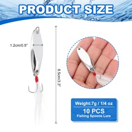 PATIKIL Fishing Spoons, 10 Pcs 1/4 oz Fishing Lures Casting Spoon Treble Hooks Jigs Hard Metal Spinner Baits for Freshwater Saltwater Salmon, Silver Tone