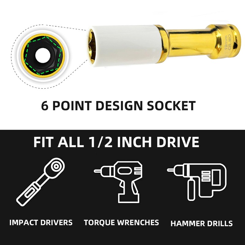 Greywolf 3 pcs Long Wheel Nut Socket Set，1/2 Inch Drive
