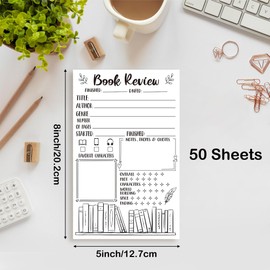 L1rabe Book Review Notepad 50 Sheets Reading Journals for Book Lovers&Readers, Book Journal for Book Lovers Gift, Reading Log for Readers to Review&Reading Tracker, Book Review Journal for Students