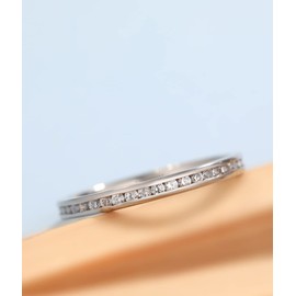 TIGRADE 2.5mm Women Titanium Stacking Ring Cubic Zirconia Polished Anniversary Wedding Band Size 4-10,Silver, 8