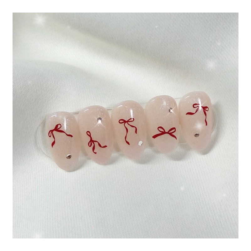 [Handmade Nail Tips] Ribbon Point Nail Tips - Mini Oval