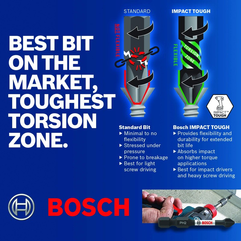 BOSCH ITPH21B 10-Pack 1 In. Phillips #2 Impact Tough Screwdriving