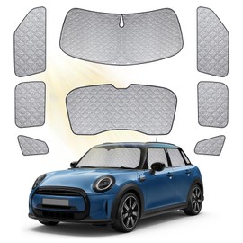 Federedevo Windshield Sun Shade Custom Fit for Mini Cooper Hardtop 4 Door 2014-2024, 8 Set Foldable Sunshade Side Rear Window Full Shade Cover Privacy Protection Keeps Car Cool