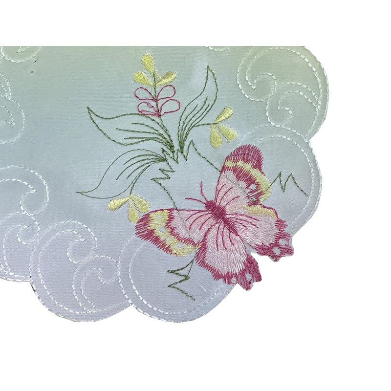 Embroidered Pink Butterfly Doilies Pack of 6 Scallop Edge Traditional