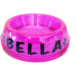 Jeyfel Decals: Custom Name. Customized. Neon Clear Color Dog Cat Pet Food Bowl. Translucent Dish. (Pink, SM-1Cup)
