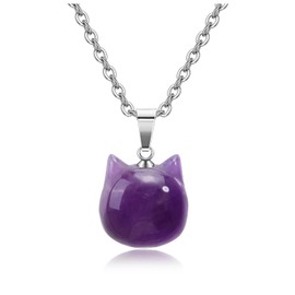 Top Plaza Amethyst Crystal Cat Necklace for Women Natural Gemstone Cute Cat Pendant Necklace Healing Crystals Necklace Jewelry Gifts for Protection Good Luck, Money Attraction