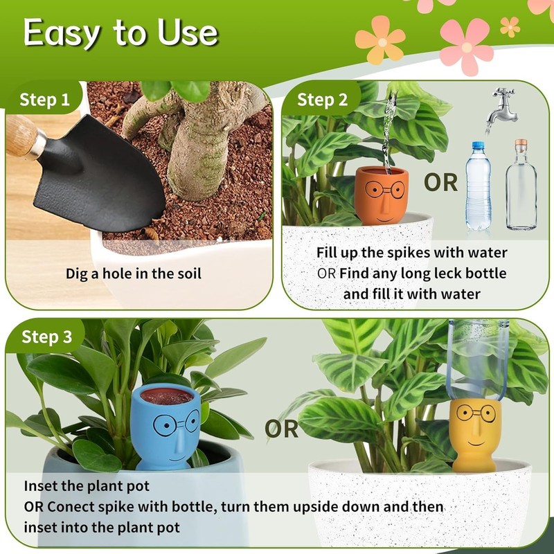 4 Pack Terracotta Watering Spikes, Vacation Self-Watering Planters Devices, Continuous