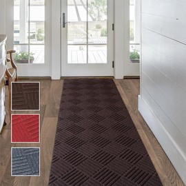 Custom Size Solid Plain Rubber Backed Non-Slip Hallway Stair Runner Rug Carpet, Heavy Duty Durable Large Front Door Mats Indoor Entrance Mat, 2FTX8FT, Brown