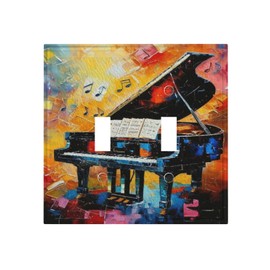 ROUGUI Colorful Piano Music Light Switch Covers 2 Gang Double Toggle Wall Plate Decorative Switch plate Electrical Faceplate for Farmhouse Living Decor