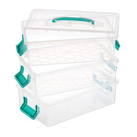 BTSKY 3 Layers Cute Dolphin Clear Plastic Pencil Box - Multipurpose Pencil Case Craft Storage Containers with Lid & Handle, Easy Carry & Stack Crayon Boxes Office Supplies Storage Organizer, Green