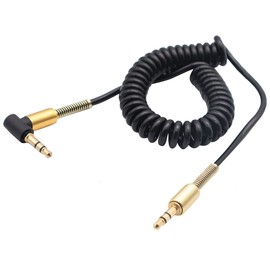 AAOTOKK 3.5mm Coiled Cable 90 Degree Right Angle 3-Pole 3.5mm Male to 3.5mm Male Right Angle TRS Jack Stereo Audio Spring Aux Cable for All 3.5mm-Enabled Smartphones,Tablet and MP3 Players(1.5m)