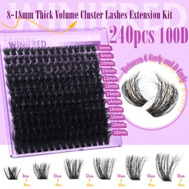 Winifred Lashes Extension Kit Thick Lash Clusters Kit 100D Volume Wispy Lash Clusters Mink Individual Lashes Kit DIY Lash Bond and Seal Lash Remover Lash Tweezers