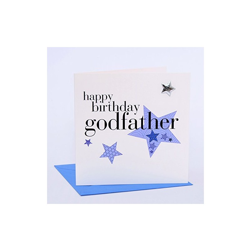 Claire Giles Hearts and Stars Happy Birthday Godfather Card,blue