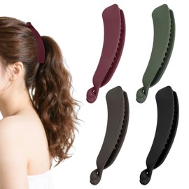 Pack of 4 Banana Clips, Banana Hair Clip, Banana Hair Clip, Clip for Thin Hair and Thick Hair, 11 cm / 4.33 Inch, Retro Hair Clips for Women Everyday and Party (4 Colours)