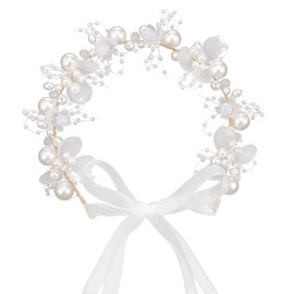 SUSSURRO Head Piece Flower Girl Headband, Head Vines, Gold Pearl Headband, Pearl and Evening Party Flower Crown Headpiece, Princess Crystal Girl Hair Accessories