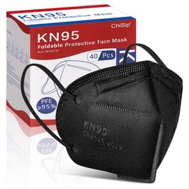 ChiSip KN95 Face Mask 40 Pcs, 5-Ply Cup Dust Safety Masks, Breathable Protection Masks Against PM2.5 for Men & Women, Black