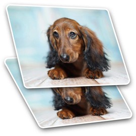 Rectangle Stickers(Set of 2) 7.5cm - Cute Dachshund Dog Puppy Fun 2017