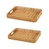 2 Pack Rectangle Rattan Serving Trays with Handles, Decorative Woven