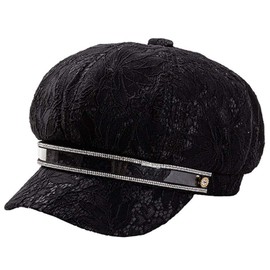 Danse Jupe Womens Visor Beret Lace Newsboy Hat Cap Diamond-Embedded British Fisherman Greek Hat Summer Fall,Black