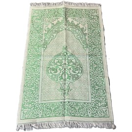 Muslim Gift Set Prayer Rug Seccade Pearl Tasbeeh Prayer Beads and Pocket or Car Decor Mini Quran + Janamaz 3pcs/Set (Green)