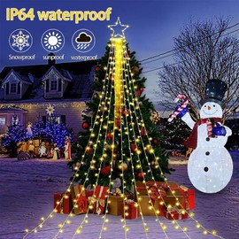 SQIANITL Christmas Decoration Outdoor Star String Lights,11.5FT Christmas Tree Lights Easy Installation Waterproof Christmas Lights for Yard Garden Indoor Outdoor (Warm White)