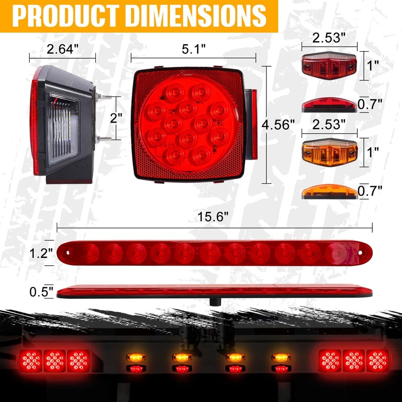 Gonice Complete LED Trailer Light Kit, Super Bright Submersible Boat