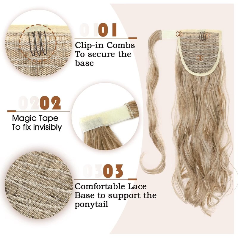 TESS Blonde Ponytail Extension, 40 cm, Light Ash Brown Mixed