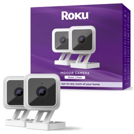 Roku Indoor Camera for Home Security, 2-Pack - Wired Security Camera with 1080p HD Color Night Vision, Compatible with Alexa & Google, Motion & Sound Detection, Built-in Siren (Renewed)