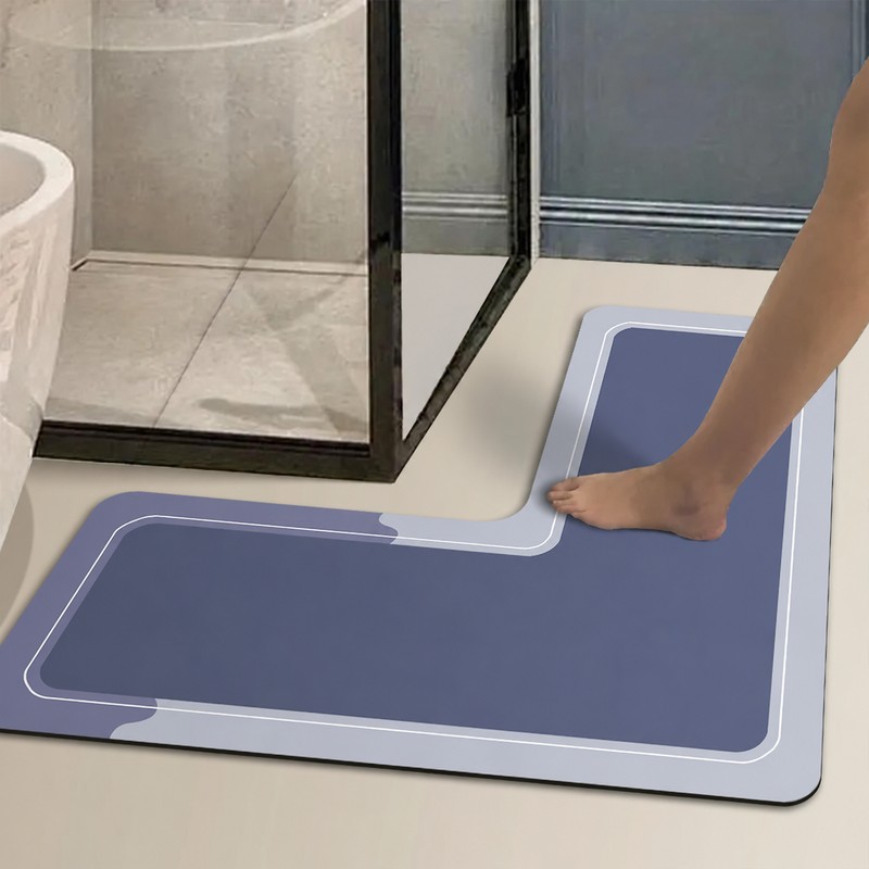 L-Shaped Diatomaceous Earth Bathroom Mat for Shower Entry – Absorbent