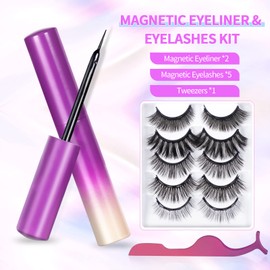 BILEYCHA Upgrade 3D Natural Magnetic Eyelashes,Lightweight Magnetic Eyeliner and Eyelashes Kit, 2 Magnetic Eyeliners- No Glue Needed (5 Pairs)