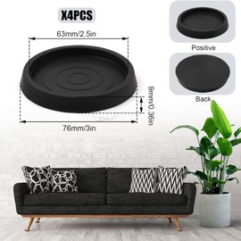 Non Slip Furniture Pads, 4 Pcs Round Rubber Furniture Caster, Floor Protector, Furniture Leg Protectors, Furniture Caster Cups Anti Sliding Pads for Bed, Table, Sofa, Chair, Piano (Black, 2.5 inch)