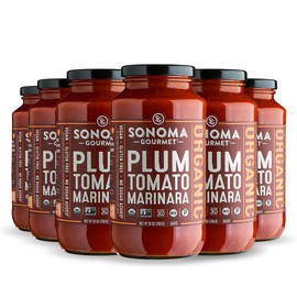 Sonoma Gourmet Plum Tomato Marinara Pasta Sauce | USDA Organic, Non-GMO, Gluten-Free and No Sugar Added | Made With Fresh Ingredients | 25 Ounce Jars (Pack of 6)