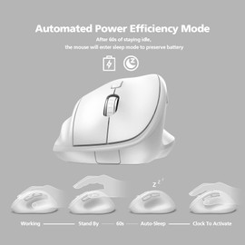 Ergonomic Wireless Mouse with USB Receiver for PC Computer, Laptop and Desktop, Vertical Mouse Vertical with Silent Clicks Long Battery Life, Up to 1600 DPI & 1 AA Battery Powered, White
