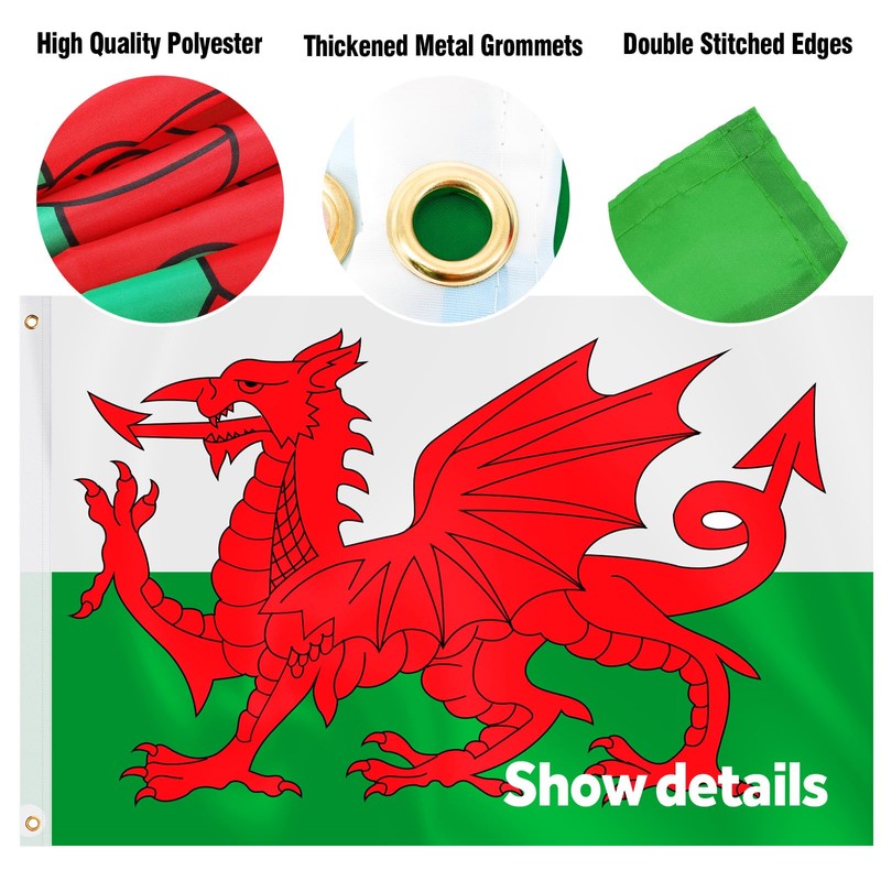 Wales Flag, Hianjoo Welsh National Flags 5ft x 3ft with