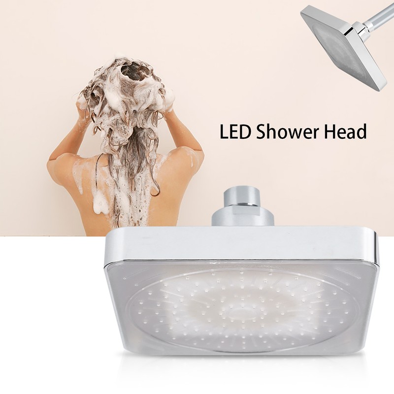 6 Inch Square Rain Shower Head LED Light 3 Color