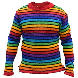Gheri Colorful Knitted Multicolor Wool Sweater Black Striped Rainbow Large