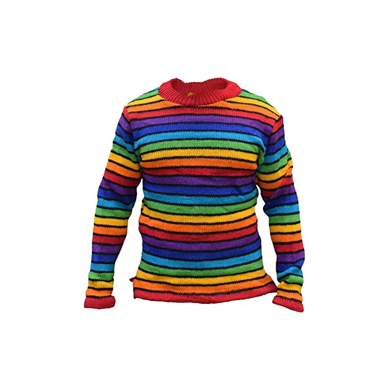 Gheri Colorful Knitted Multicolor Wool Sweater Black Striped Rainbow Large
