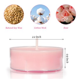 Scented Tealight Candles, Natural Soy Large Tea Lights Candle with Rose Essential Oils, 8 Hours Long Burn Time - Handmade Pink Tealights for Home Dinner Weddings Party