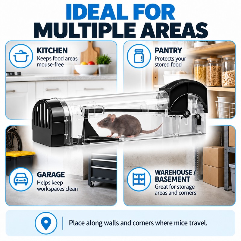 Reusable Mouse Trap for Home Pest Control – Self-Locking Plastic