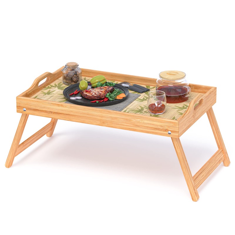 2 Pack Bamboo Bed Tray Table, Breakfast Tray w/Removable Bamboo