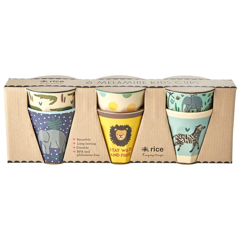 RICE. DK RICE Small Curved Melamine Cups with 6 Jungle