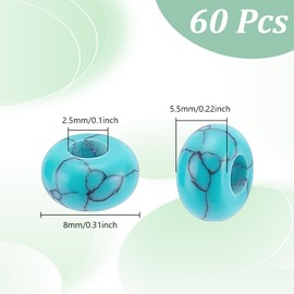 AHANDMAKER 60Pcs Synthetic Turquoise Beads, 8mm Round Spacer Loose Stone Beads Turquoise Gemstone Beads Large Hole Rondelle Loose Beads for Bracelet Necklace Earrings Jewelry Making, Hole: 2.5mm