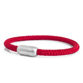 Akitsune Silvus Nylonarmband | 5mm Dick | Armschmuck Damen Herren Edelstahl Armband Magnetverschluss - Mattsilber - Weinrot 22,5cm